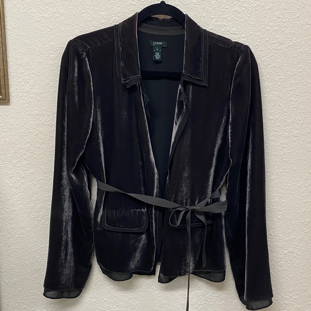 J.Crew Charcoal Ruby Velvet Jacket Silk Rayon Velvet Grosgrain Ribbon 8